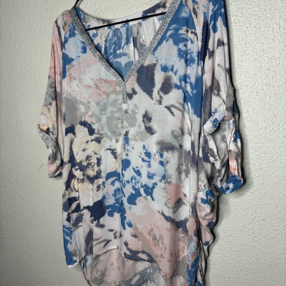 Juicy Couture Women's Sz L Oversized V-neck Flowy Cap Sleeve Blouse, Top - Picture 2 of 6
